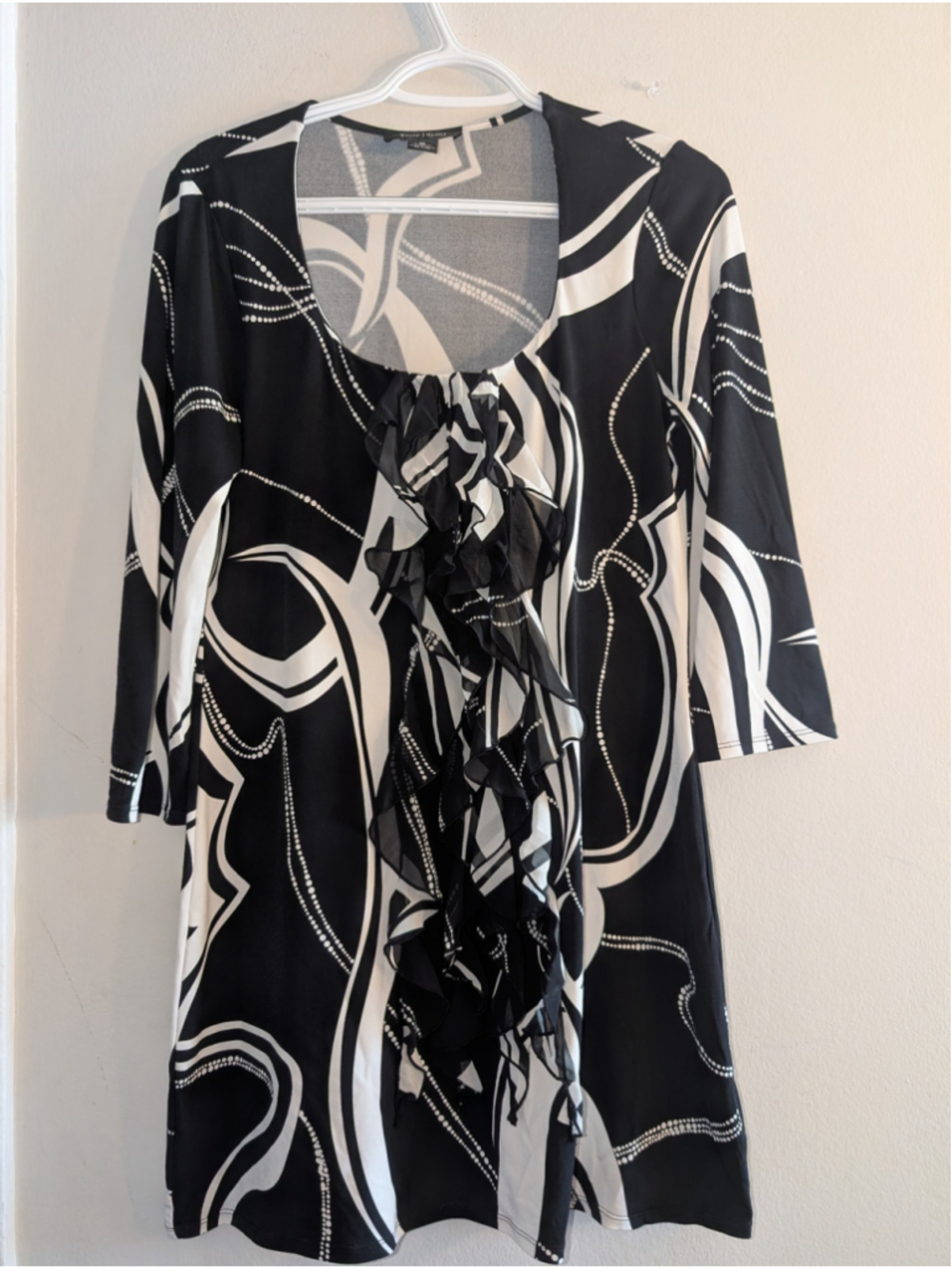 White House Black Market Long Sleeve Dress M Black White, Women's